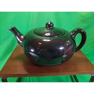 Vintage Ceramic Black-Brown‎ Tea Pot / 7 " Diameter- 4" Tall/ Unbranded